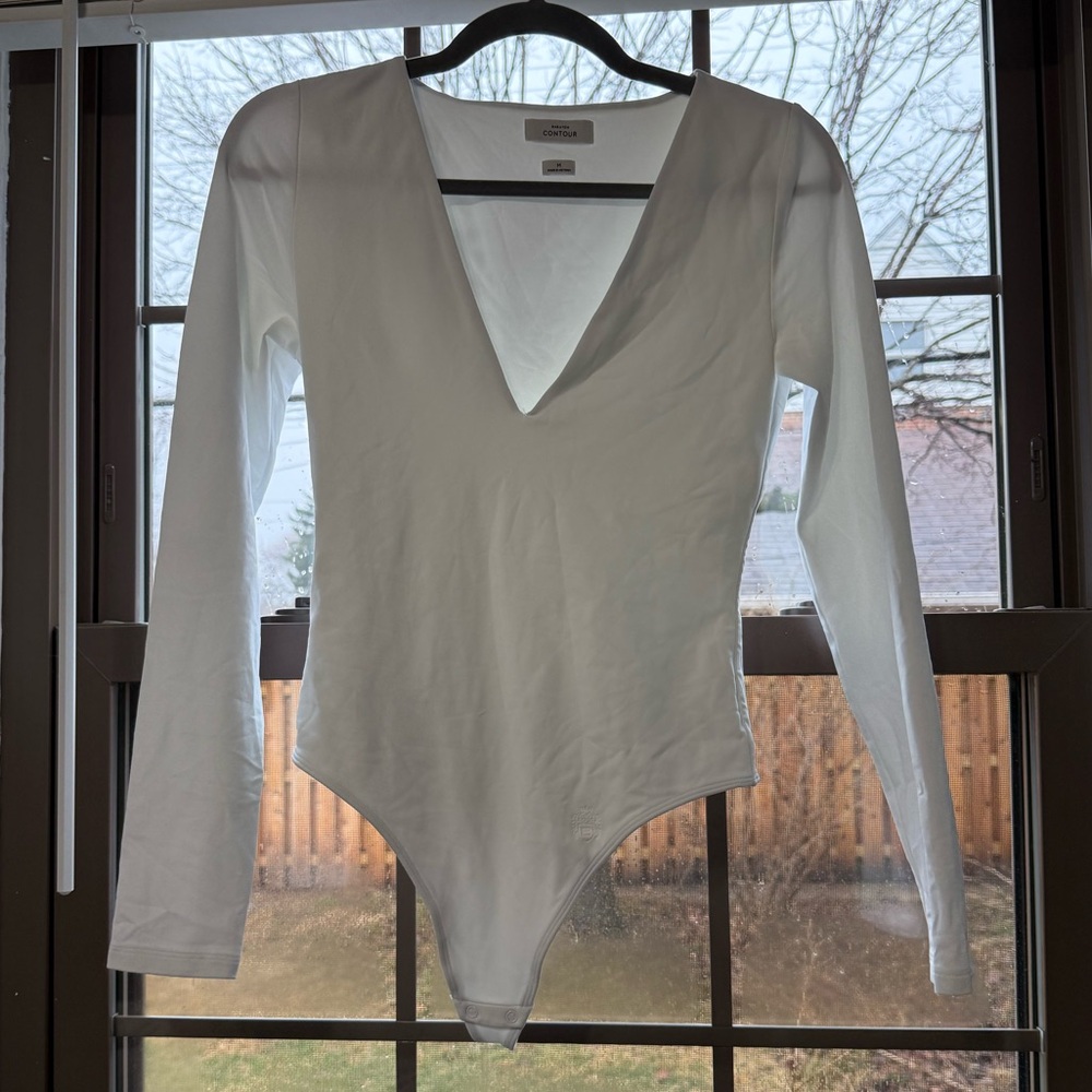Aritzia Deep V-Neck White Bodysuit